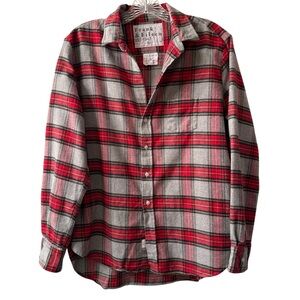 Frank & Eileen Red Gray Brush Cotton Plaid Button-Up Chest Pocket Shirt M